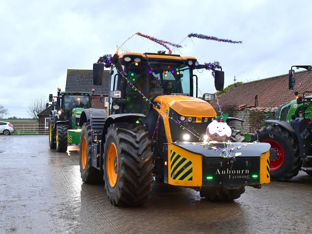 Decorated tractors for the Harmston YFC festive tractor run.