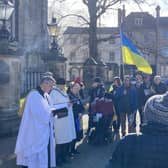 The short service of reflection for the Ukraine war in Sleaford market place. Photo: NKDC