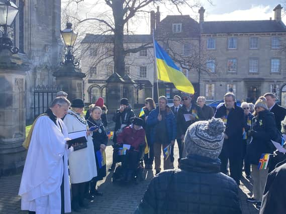 The short service of reflection for the Ukraine war in Sleaford market place. Photo: NKDC