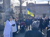 The short service of reflection for the Ukraine war in Sleaford market place. Photo: NKDC