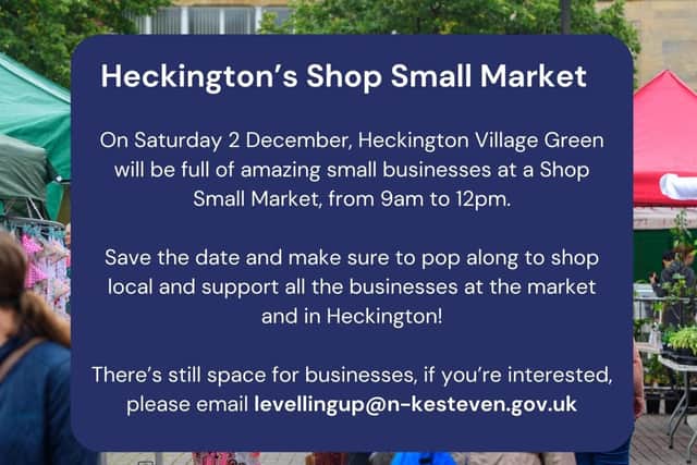 The market will take place on Saturday 2 December at Heckington Village Green, 9am until 12pm.