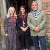 ​Coun Woolley with Joley Baker and Jessica Bowden of English Heritage