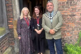​Coun Woolley with Joley Baker and Jessica Bowden of English Heritage