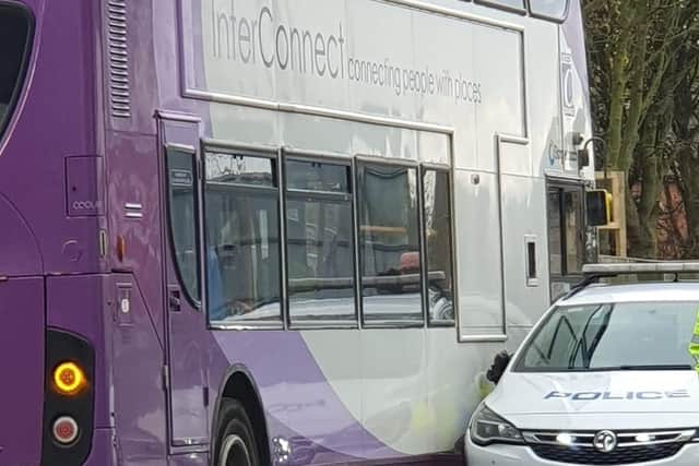 A police car was in collision with a bus in Skegness but there werre no injuries.