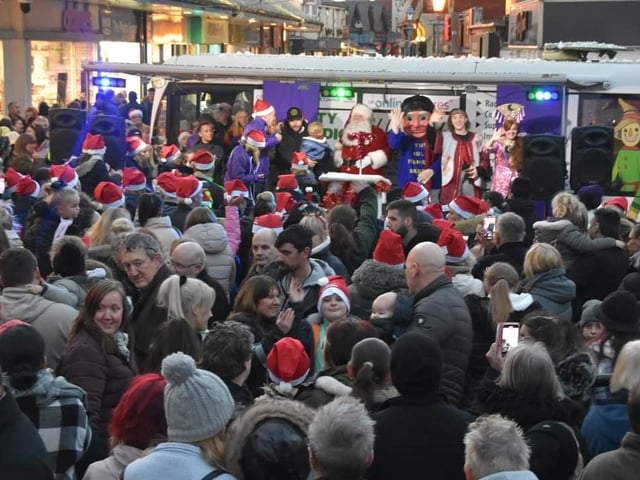 Crowds gather for the Christmas lights switch-on on Skegness with I'm a Celebrity Get Me Out of Here star Danny Miller..