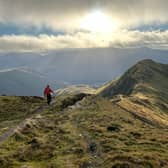 Steve Harrison on Whiteless Pike Ridge, Lake District. as he becomes the first UK transplant patient to climb all 214 peaks in Alfred Wainwright's famous Lake District guide books.