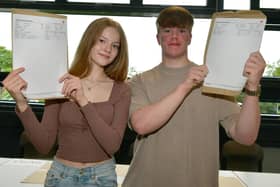 Heading for university - Leah Briggs, 18 and Harry Smith, 18, with their results.