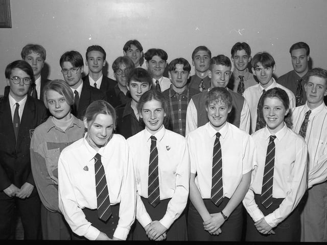 A group of 57 youngsters from schools in the Boston area gathered at Boston Grammar School in early 1994 to receive their certificates in the Duke of Edinburgh's Award Scheme. Pictured are the Silver medal winners.