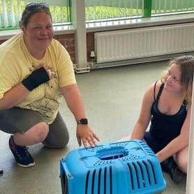 Cassie Shiels with Hollie, 11, at the vets when they heard it was indeed Sooty.