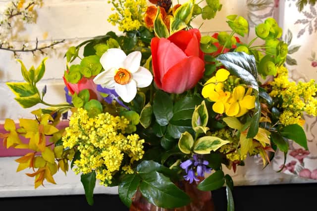 This attractive floral arrangement won a prize at the spring show.