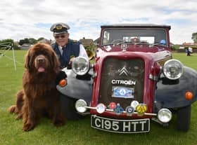 Barry Carr with his Newfoundland dog, Lewis who is the Mablethorpe Coast Watch mascot.