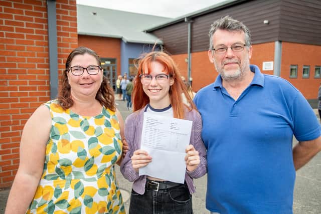QEGS pupil Hattie Filmore with mum Kirsty Rowsell and dad Simon Filmore.