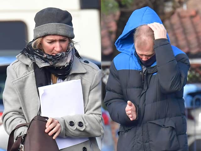 Karen Alcock and Vince King, of Castledyke Bank, New York, leaving court. Composite image