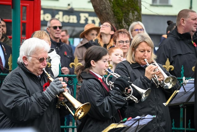 Kirton Brass Band playing at the war memorial for Remembrance Sunday.