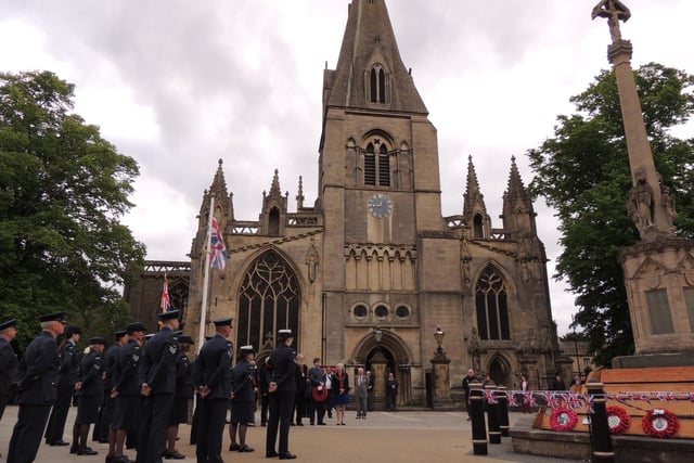 Gathered for the VE Day commemoration in Sleaford Market Place on Thursday morning.