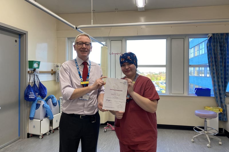 Winner - Trish Roberts, Student Operating Department Practitioner (Pilgrim Hospital, Boston). Trish was unable to attend the awards ceremony, so received her honour at work.
