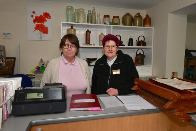 A warm welcome. Volunteers (from left) Janet Garner-Jones and Deb Austin in the reception area and shop.