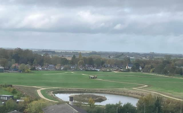 Work is ongoing at the Dion's Wood nature reserve - as pictured recently from Pilgrim Hospital.