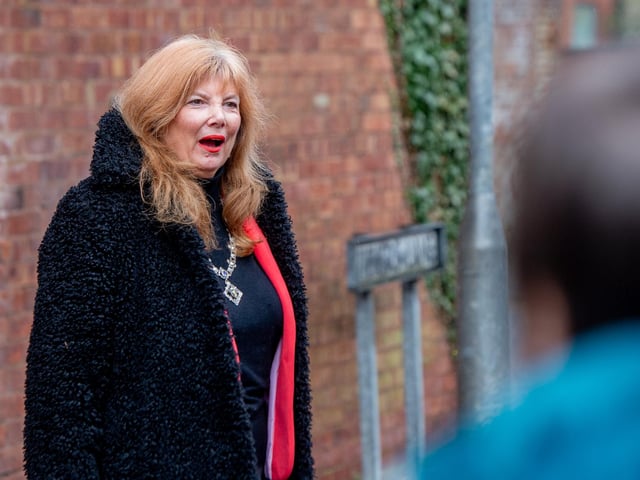 Louth Mayor Julia Simmons speaks to those gathered