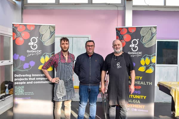 Coun Matt Boles, ward member for Gainsborough East at West Lindsey District Council, centre, visited the GoGro CIC Food4Thought project in Gainsborough