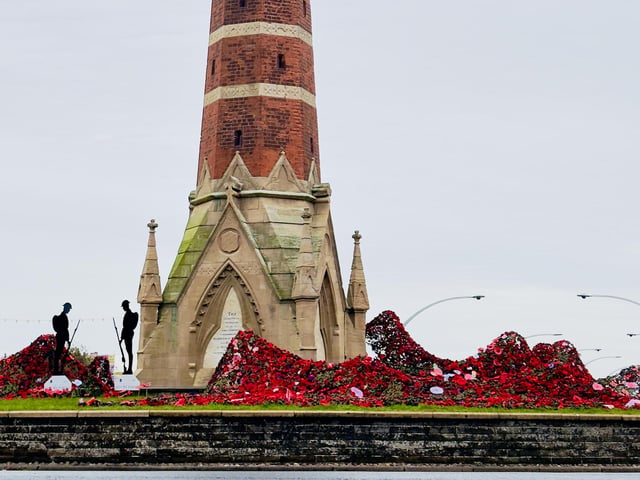 The poppy display around the Clock Tower in Skegness organised by the Skegness branch of the Royal British Legion.