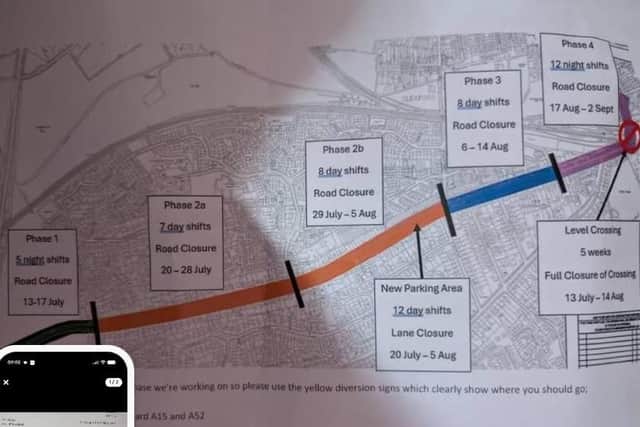 The phases of day or night time closures along Grantham Road.