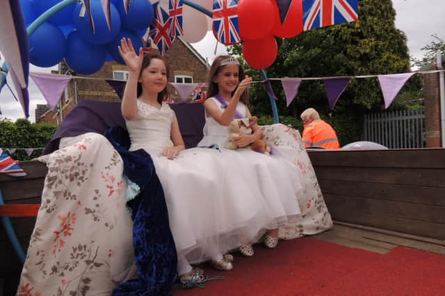 Queens of the jubilee parade at South Kyme - Annabel and Elise.
