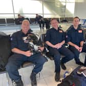 Pictured in Birmingham airport on the way to Turkey are, from left: Neil Woodmansey with Colin the dog, Colin Calam, Ashley Hildred, and Mark Dungworth.