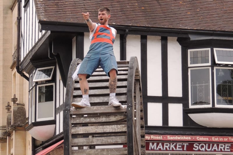 The Giant Wheel by Autin Dance theatre perform stunts in the Market Place.