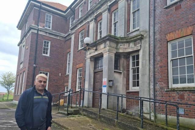 Taj Bola outside the former Skegness Town Hall which he plans to convert into a hotel.