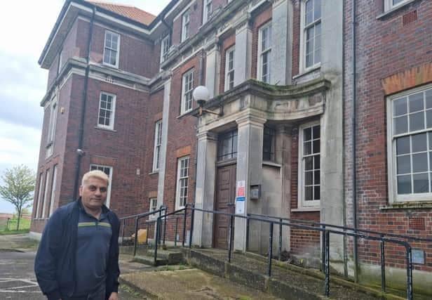 Taj Bola outside the former Skegness Town Hall which he plans to convert into a hotel.