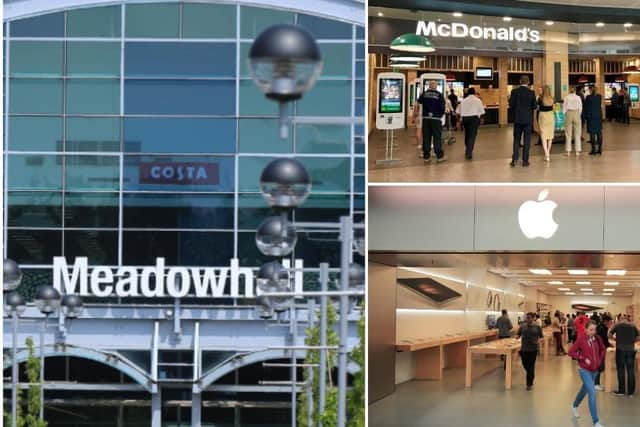 A number of non-essential shops and eateries at Meadowhall are either offering click and collect, take-out and delivery. Pictures on the right taken before social-distancing