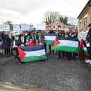Palestine ceasefire protest march gathered Station Road, Sleaford, before walking to the market place.