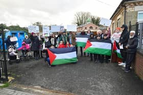 Palestine ceasefire protest march gathered Station Road, Sleaford, before walking to the market place.