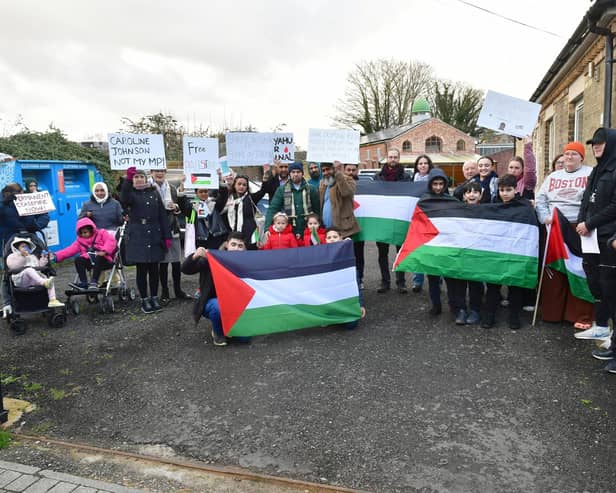 Palestine ceasefire protest march gathered Station Road, Sleaford, before walking to the market place.