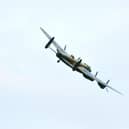 The Lancaster banking towards East Kirkby Aviation Centre after flying over RAF Spilsby.