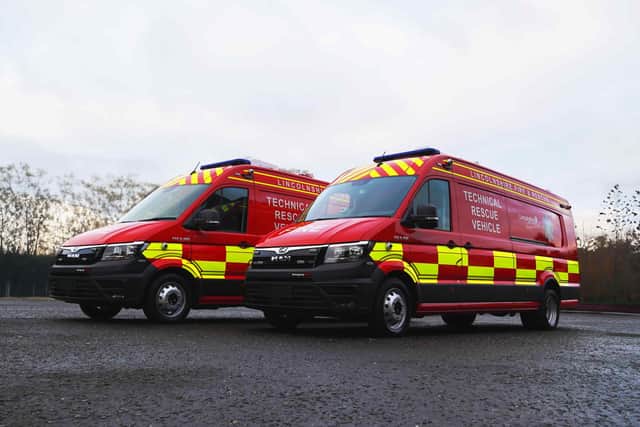 Two of the new TRVs now installed at fire stations around the county.