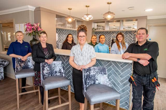 From left back: Jenny Wylka-Bowditch-senior carer, Joanne Creasey-Head Housekeeper, Tia Kulezich-senior carer, Ginny Smith-second chef, and Ian Briggs- Maintenance
Front from left: Caroline Monaghan-senior carer, Hazel Whittaker- Registered Manager, and Julie Kulezich- administrator.