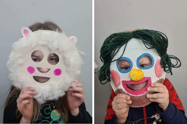 Two of the masks made by Lithuanian children in Boston for the upcoming festival.