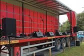 The stage is set at Trusthorpe Village Hall for the 2024 renewal of the Gathering On The Green music event.