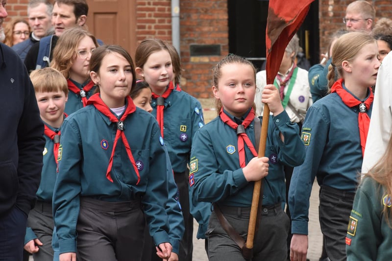 Girls leading the way in the Scout parade for St George. Photo: David Dawson