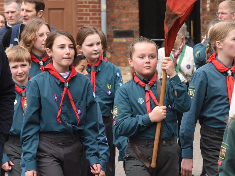 Girls leading the way in the Scout parade for St George. Photo: David Dawson