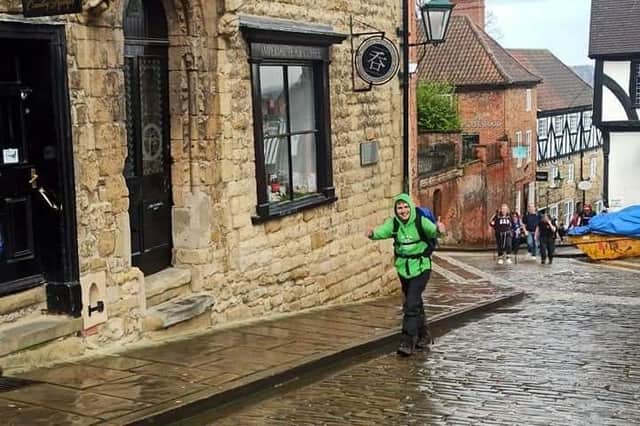 George climbing Steep Hill in Lincoln.
