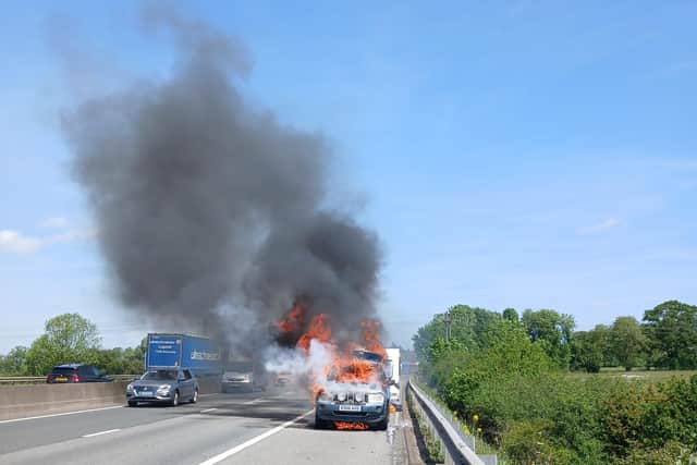 The blazing Jeep at the side of the southbound M11. Photo: Terry Madley