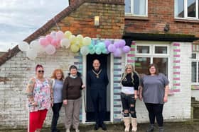 Mayor of Skegness  Coun Trevor Burnham opening the 2nd Time Around charity shop in Winthorpe.