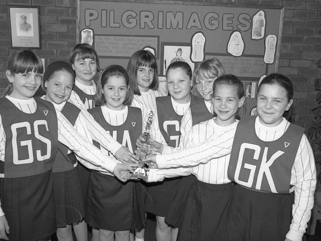 Kirton Primary School's netball team after winning the primary schools league title. Pupils involved were: Stephanie Clark, Rebecca Barker, Danielle Rose, Kate Howsman, Kelly Wheatley, Emma Mann, Gemma Owen, Suzanne Gill, and Danielle King.