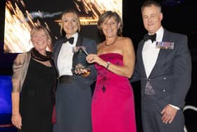 The community support team receive their award at RAF Coningsby's CAFTAS from Air Commodore Claire O'Grady. (PHOTO BY: Sgt Nicholas Egan/RAF)