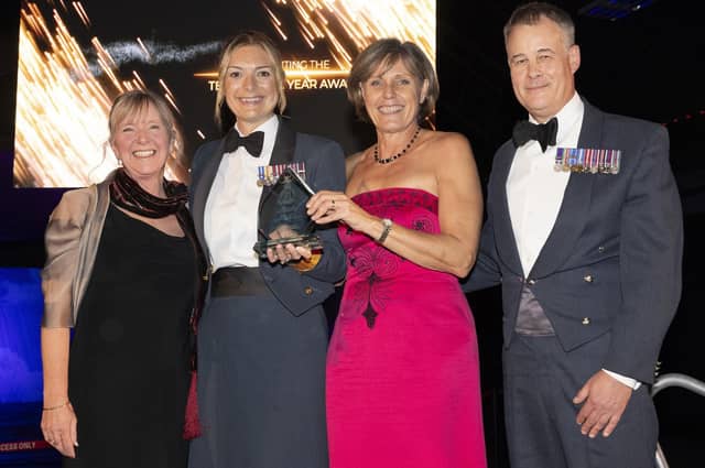 The community support team receive their award at RAF Coningsby's CAFTAS from Air Commodore Claire O'Grady. (PHOTO BY: Sgt Nicholas Egan/RAF)