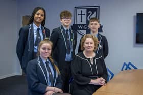 Clare Barber with West Grantham C of E Secondary Academy pupils. 