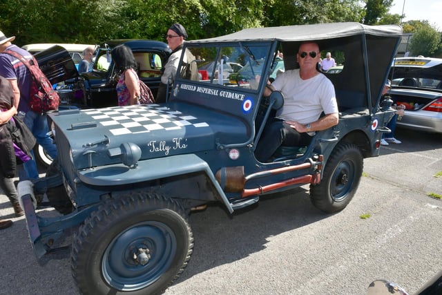 David Williams of Silk Willoughby with his 1945 Willis Jeep in RAF colours